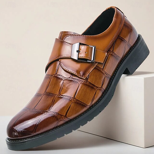  Chaussures habillées à boucle en similicuir marron pour homme avec motif crocodile – chaussures habillées élégantes pour le bureau et les événements professionnels