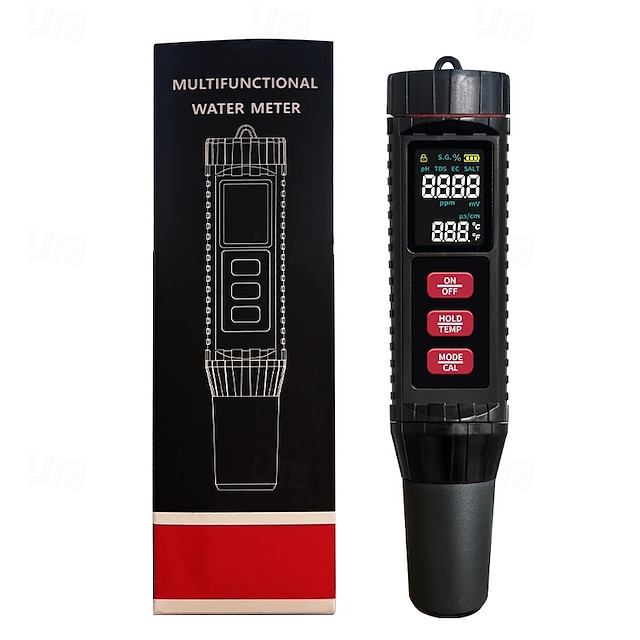  בודק מים TDS 7 ב-1, מד pH דיגיטלי בדיוק גבוה, 0.01, בודק pH/TDS/EC/מליחות/טמפרטורה, בודק מים ppm למי שתייה, צמחים הידרופוניים, אקווריומים ובריכות שחייה.