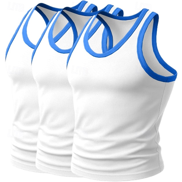  3 stk. herre tanktop undertrøje ærmeløs skjorte konemishandler skjorte ærmeløs u-hals rund hals sommer farveblok pitstribe modedesigner sporty tanktop