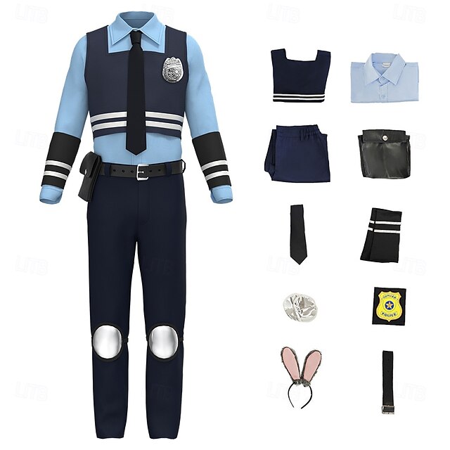  Zootopia Policial Coelhinho Judy Hopps Roupa Ocasiões Especiais Fatos de Corpo Filme de aventura Fantasias Cosplay filme for Unisexo Infantil Adulto Dia Das Bruxas Carnaval Dia Mundial do Livro