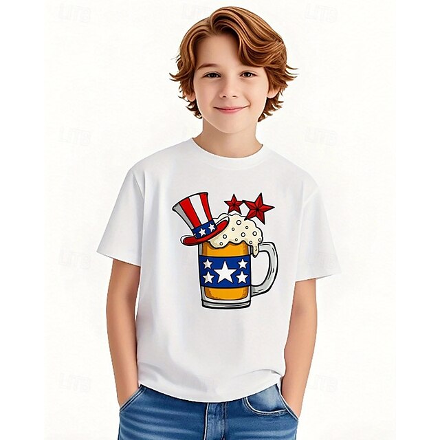  Fête de l'Indépendance américaine Garçons 3D Graphique Drapeau T-shirt Manche Courte Été Printemps Mode Basique Enfants 4-12 ans Col Rond Extérieur Occasionnel Quotidien Coupe régulière
