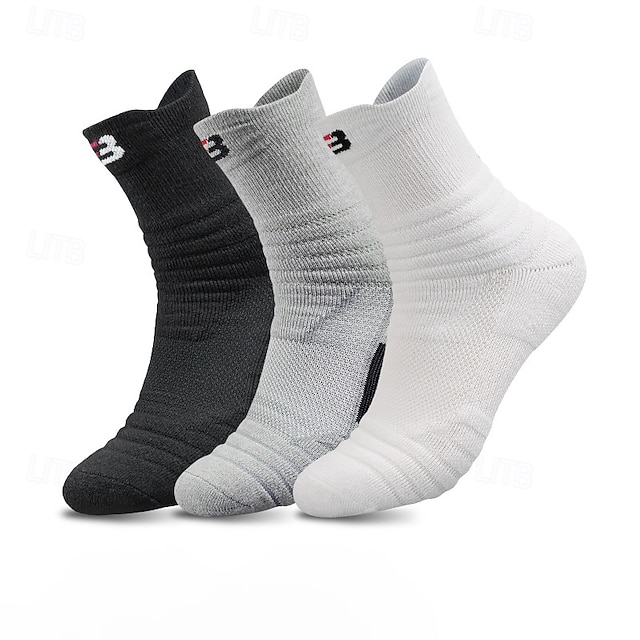  1 par de calcetines de senderismo para hombre, deportivos, transpirables, antiampollas, que absorben el sudor, acolchados, para exteriores, de un cuarto de tripulación, con parches de poliéster, negros, blancos y grises para correr