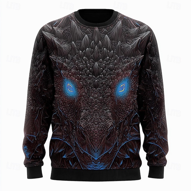  Hombre Dragón Gracioso Sudadera Sudadera Sudadera con capucha Cuello Barco Casual Impresión 3D Blanco Rojo Cuello redondo 3D Todas las Temporadas Diseñador