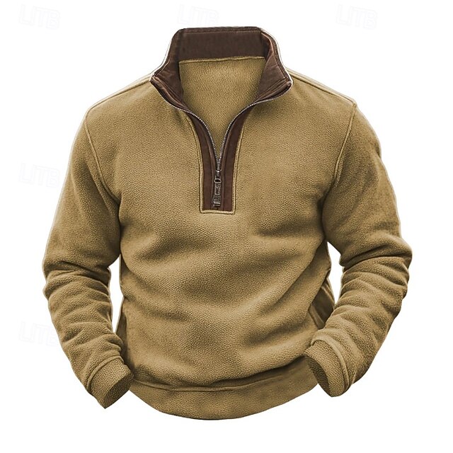 Men's Sweatshirt Quarter Zip Sweatshirt Brown Half Zip Color Block Jacquard Patchwork Sports & Outdoor Daily Holiday Polyester Streetwear Retro Basic Spring Autumn / Fall Clothing Apparel Hoodies4
