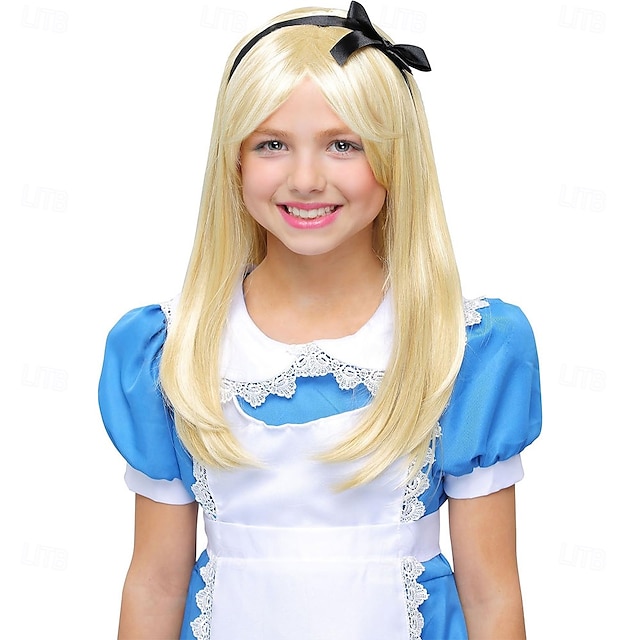  Alices Eventyr i Eventyrland Barn Deluxe Alice Parykk Cosplay Parykker Halloween Parykker