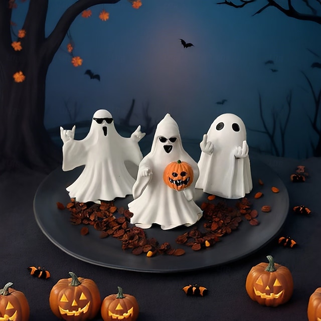  Αστεία διακόσμηση για το Halloween με θέμα το μεσαίο δάχτυλο, χαριτωμένο ειδώλιο φαντάσματος από ρητίνη με το σημάδι του χεριού σε σχήμα καρδιάς, τρομακτικό επιτραπέζιο στολίδι για πάρτι στο σπίτι