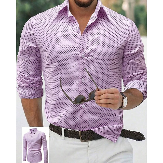  Men's Shirt Summer Shirt Casual Shirt Beach Shirt Button Up Shirt White Navy Blue Purple Dark Blue Light Blue Long Sleeve Polka Dot Lapel Vacation Hawaiian Button-Down Clothing Apparel Polyester