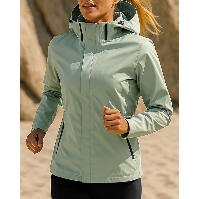 Mulheres Jaqueta de Corrida Jaqueta Outdoor Com Cordão Bolsos Manga Longa Blusas Roupa Esportiva Outono Cor Sólida Prova-de-Água A Prova de Vento Pilates Corrida Ioga Roupa de esporte Roupas