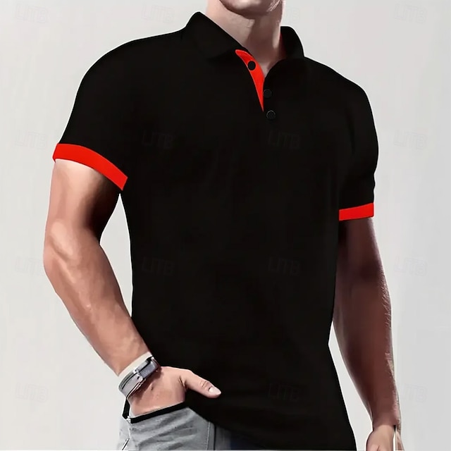  Herren Einfach Golfshirt Kurzarm Polo-Shirts Revers Business-Casual Geschäft Ferien Knöpfe Sommer Schwarz Weiß