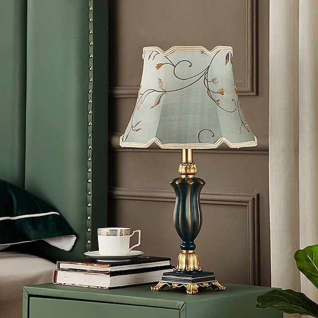  Bedside Lamps Table Lamp Traditional for Living Room 21.26'' Retro Bedroom Lamp Resin with Gray Green Lampshade for Bedside Table Nightlamps