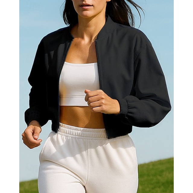  Damen Laufjacke Outdoorjacke Vollreißverschluss Langarm Oberbekleidung Sportlich Sonnenschutz Leicht UV-Kühlung Tennis Golfspiel Laufen Sportbekleidung Sportkleidung Einfarbig Schwarz Weiß Gelb