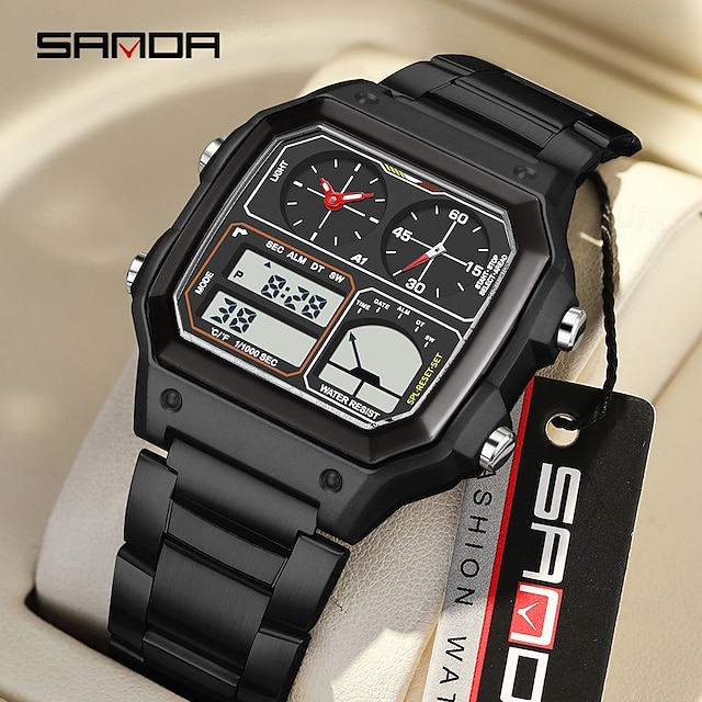  SANDA Men Digital Watch Outdoor Fashion Casual Wristwatch Luminous Stopwatch Alarm Clock Three Time Zones Steel Silicone Gel Watch