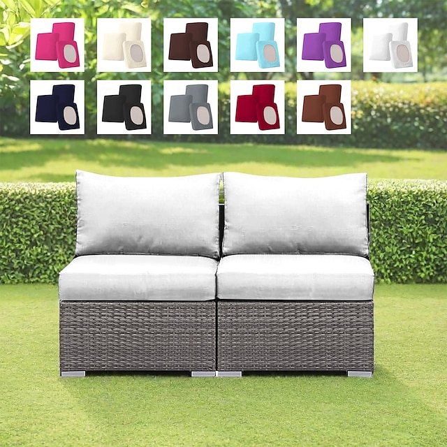  2-Piece Patio Armless Sofa Cover Set, Outdoor Sectional Sofa, All-Weather Grey PE Wicker Rattan Conversation Sofa, Outdoor Loveseat, Patio Seating for Balcony Garden Pool