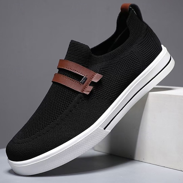  Herr Fritidsskor för män Promenad Ledigt Utomhus Stickad Bekväm Halksäker Andningsfunktion Loafers Svart Vit Kaki Sommar Vår Höst