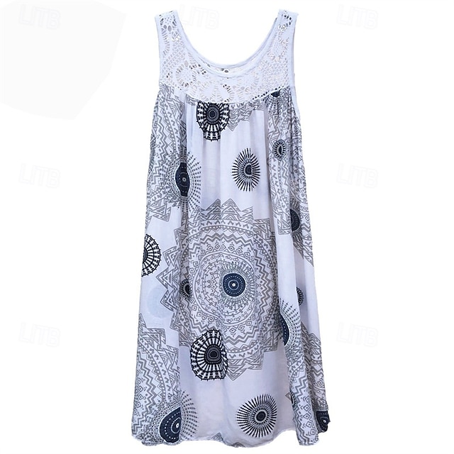  Damen Langes Kleid Maxikleid Freizeitkleid Schwingkleid Sommerkleid Unterkleid Mode Modern Täglich Strand Wochenende Normale Passform Grafik Ärmellos Rundhalsausschnitt Schwarz Weiß Gelb Wein Sommer