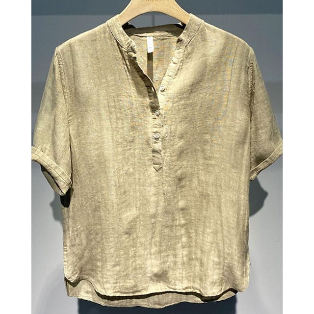  Per uomo Camicia Camicia di lino Camicia popover Camicia casual Camicia di cotone Semplice Vacanza Streetwear Giallo Chiaro Bianco Manica Corta Colletto alla coreana Estate Abbigliamento