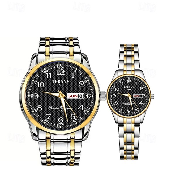  il s'agit d'une montre de couple élégante avec deux cadrans numériques ronds et des bracelets en acier inoxydable dotés d'un affichage de date lumineux étanche IPX7 du lundi au dimanche. c'est un