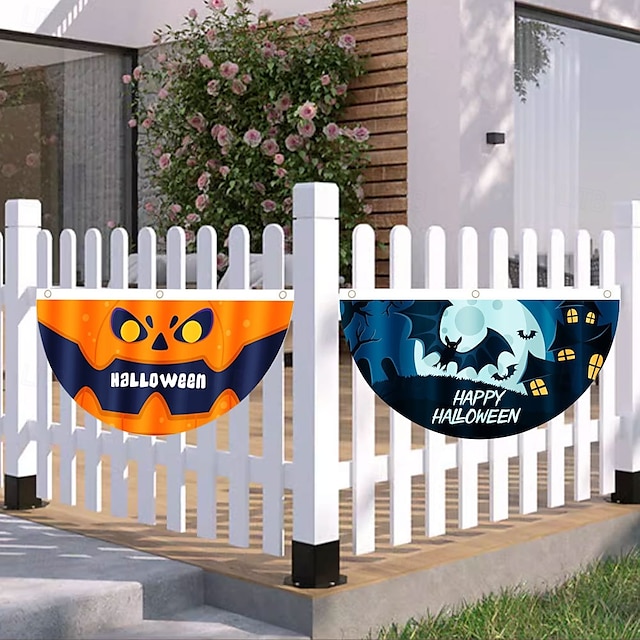 Σημαία με βεντάλια για το Halloween, εξωτερική σημαία για εξωτερικούς χώρους, φράχτης αυλής για το Halloween, κρεμαστός τρομακτικός φράχτης κολοκύθας, σημαία, διακόσμηση τραπεζιού, φθινοπωρινή διακόσμηση δωματίου, αισθητική, διακόσμηση πάρτι γενεθλίων για