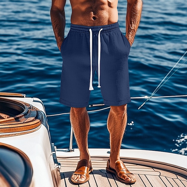  Per uomo Shorts Shorts di Lino Pantaloncini Estivi Shorts da Spiaggia Tasca Coulisse Elastico in vita Semplice Comodità Traspirante Lunghezza al ginocchio Vacanza Ferie Spiaggia Vacanza Hawaiano Nero