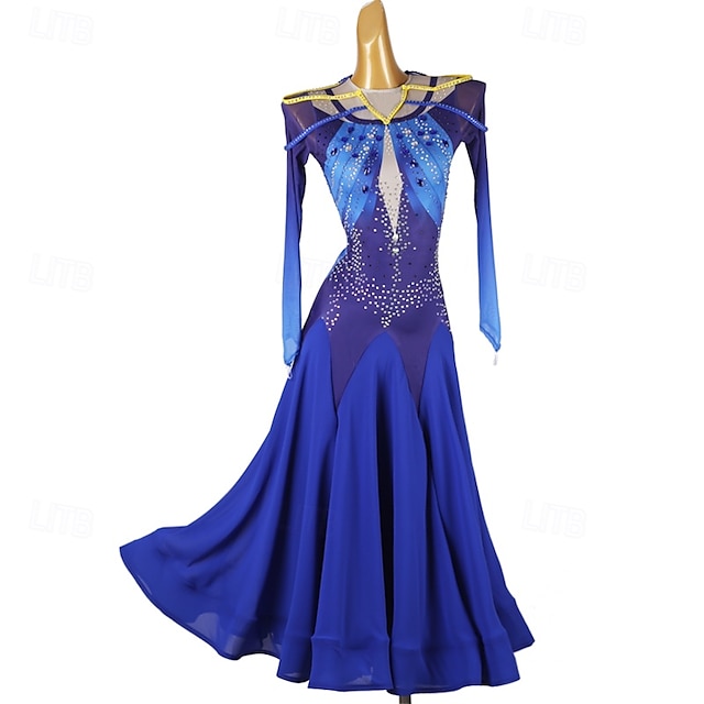  Ballroom Dance Dress Splicing Crystals / Rhinestones Women's Performance Party Long Sleeve Spandex