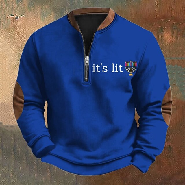 Men's Sweatshirt Quarter Zip Sweatshirt Black Royal Blue Half Zip Graphic Letter Sports & Outdoor Daily Holiday Polyester Streetwear Casual Fall & Winter Clothing Apparel Hoodies Sweatshirts  Long3