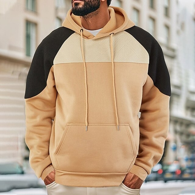  Homens Moletom Moletom com capuz Moletom de lã Preto Azul Marinha Cáqui Cinzento Com Capuz Bloco de cor Bloco de cor Bolso frontal Desportos e Ar livre Casual Diário Roupa de rua Legal Designer