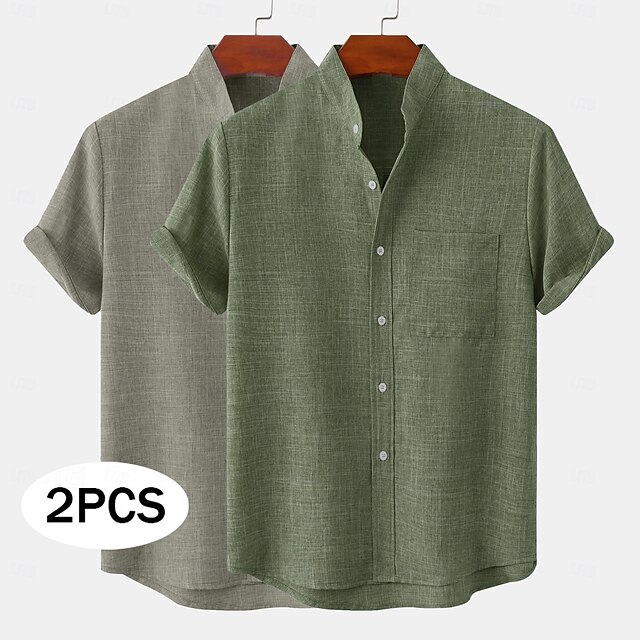  Per uomo Camicia di lino Camicia con colletto alla coreana Camicia Estiva Abbigliamento da spiaggia Camicia casual Semplice Vacanza Casuale Bianco + giallo Rosa + giallo Bianco + Verde Grigio + rosa