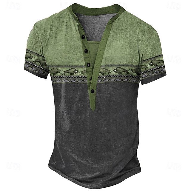  Homens Gráfico Tribal Étnico Camiseta Camisa Henley Camisetas Manga Curta Vintage Designer Básico Ao ar livre Casual Diário Verão Todas as Estações Verde Claro Azul Claro cáqui Henley Camiseta Henley