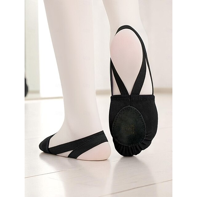  Beige Ballettschuhe aus Canvas für Damen – professionelle Tanzschuhe mit elastischen Riemen für Balletttraining und Studioauftritte