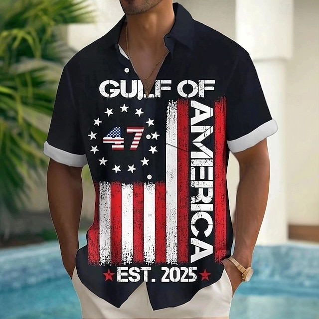  Itsenäisyyspäivä Miesten Patriotismi 47 Amerikanlahden lippu Paita Kesä paita Button Up paita Lyhythihainen Muoti rento Pyhäpäivä Kesä Kevät Sänkyjen avaus 3D-tulostus kauluspaidat Edessä yksi tasku