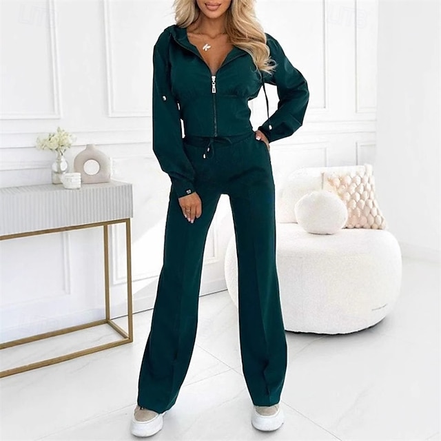  Damen Trainingsanzug Jogginganzug Athleisure Herbst Langarm Thermowarm Winddicht Weich Fitnessstudio Training Sport Sportbekleidung Sportkleidung Einfarbig Schwarz Burgunderrot Grün