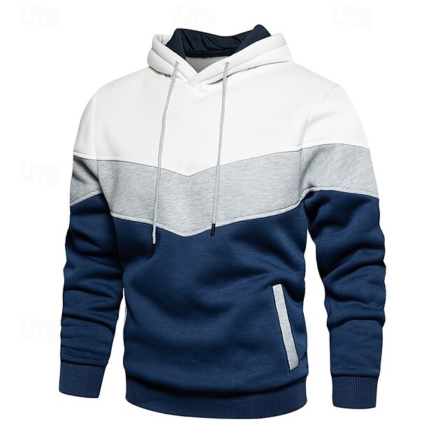  Men's Hoodie Pullover Hoodie Sweatshirt Light Yellow Wine Red Denim Blue Black White Hooded Color Block Front Pocket Sports & Outdoor Casual Daily Streetwear Cool Sportswear Fall & Winter Clothing