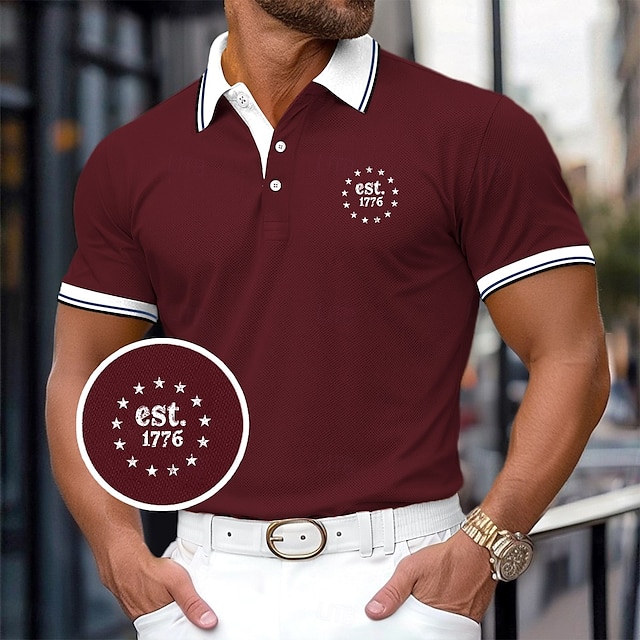  Herren Golfshirt Lässig Sport Revers Gerippter Polokragen Kurzarm Basic Modern Farbblock Adler Patchwork Knöpfe Sommer Gelb Rote Marineblau Grau Golfshirt
