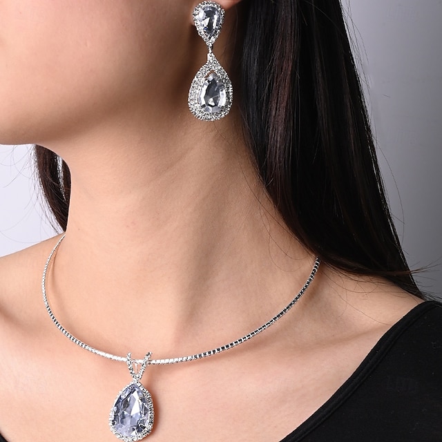  Brautschmuck-Sets 2 Imitationsdiamant 1 Halskette Ohrringe Damen Elegant Süß Lieblich Klassisch Kostbar Birne Diamant Wassertropfen Schmuck-Set Für Hochzeit Geburtstag Geschenk