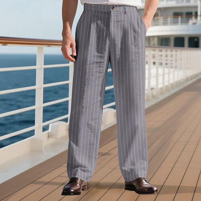  Pánské Plátěné kalhoty Kalhoty Letní kalhoty Plážové kalhoty Kapsy Straight-Leg Proužky Pohodlné Prodyšné Dovolená Denní Plážové Havajské Cikánský Černá Bílá