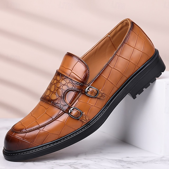  Voor heren Instappers en instappers Krokodil patroon Wandelen Zakelijk Brits Bruiloft PU Leder Ademend Comfortabel Anti-slip Instapper Wijn Bruin Groen Herfst Winter