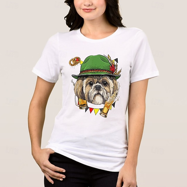  Oktoberfest Hund Shih Tzu T-shirt Bayersk München Tyska Grafisk Till Dam Vuxna Karnival Oktoberfest öl Varmstämpling Fest Ledigt / vardag