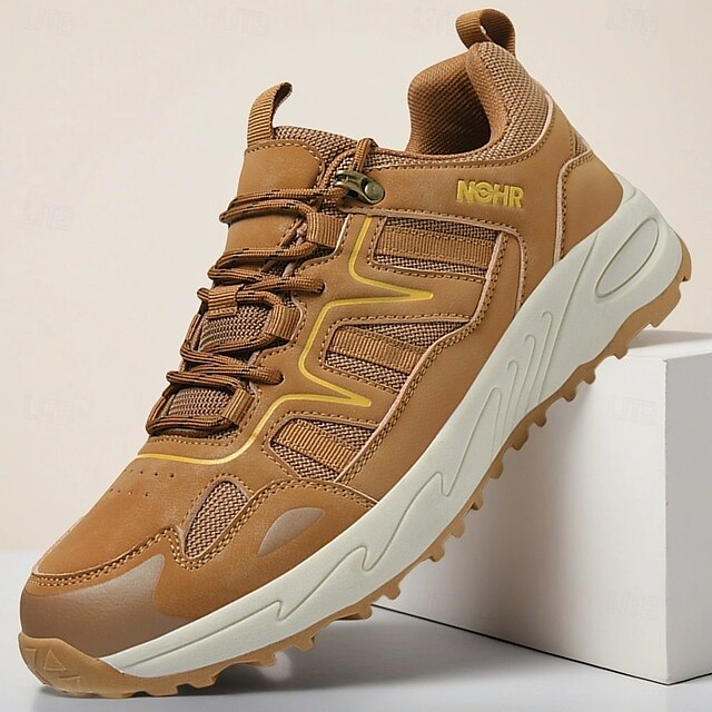  Homme Chaussures Décontractées Chaussures de randonnée Marche Occasionnel Cuir PU Maille Confortable Antidérapant Respirant À lacets Noir Jaune Vert Été Printemps