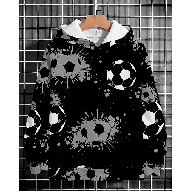  Pojkar 3D Fotboll Huvtröja Långärmad Vår Höst Mode Streetwear Barn 4-12 år Huva Utomhus Ledigt Dagligen Normal