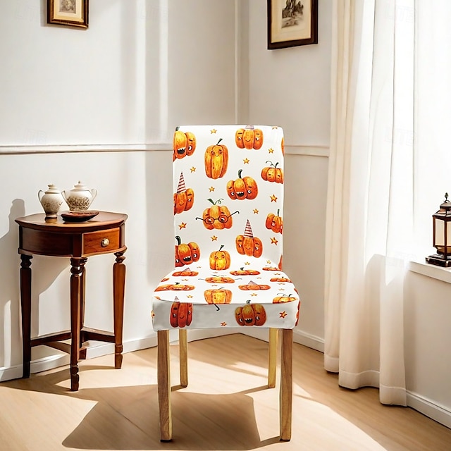  Stuhlhussen für Esszimmerstühle mit Halloween-Aufdruck – festliches, gruseliges Design, dehnbar und strapazierfähig, perfekt als Partydekoration im Esszimmer.