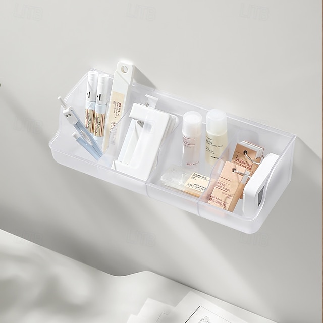  Seinälle kiinnitettävä 4-ruudukkoinen järjestelylaatikko, läpinäkyvä, poraamaton säilytyskotelo koruille, kosmetiikalle ja pienille asusteille