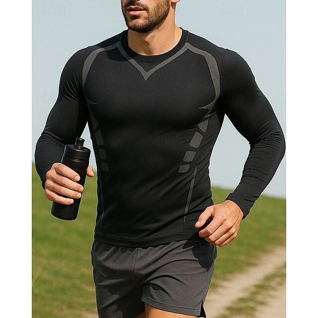 Men's Running Shirt Tennis Shirt Slim Long Sleeve Tee Tshirt Solid Colored Quick Dry Lightweight Elastic Breathable Tennis Golf Running Sportswear Activewear Black4