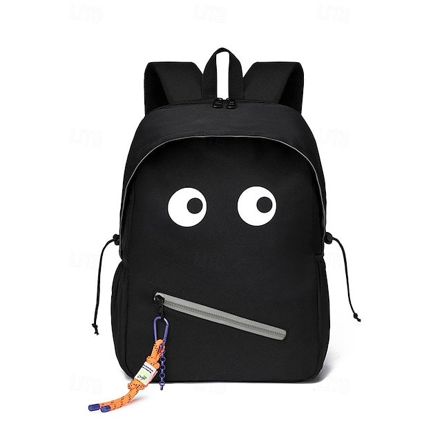  Zaino nero idrorepellente con occhi da cartone animato per adolescenti: elegante zaino scolastico di grande capacità con più scomparti per studenti delle scuole medie e superiori