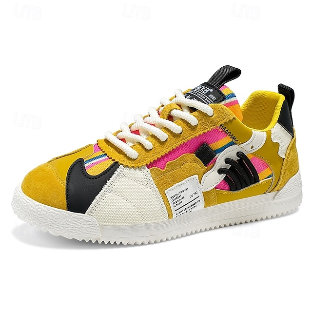  herrsneakers med färgblock och patchwork – trendiga retro-sportskor med snörning för urban stil, kreativa outfits, konstfestivaler och vardagliga moderiktiga looks
