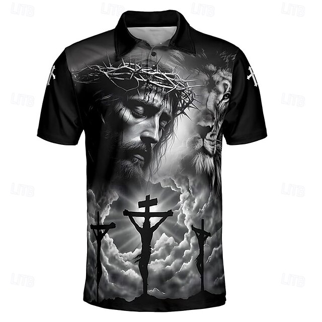 Easter Men's Cross Polo Short Sleeve Polo Shirts Collared Shirts Vintage Daily Wear Festival Outfit 3D Print Summer Spring Fall Black4