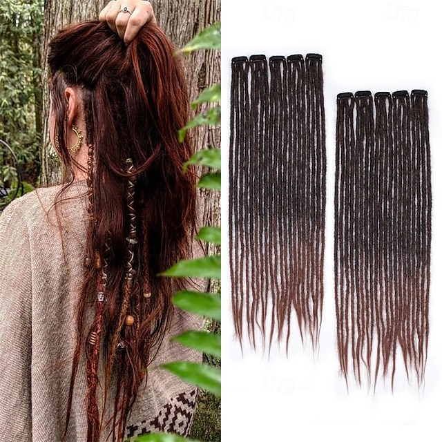  Extensions de cheveux à clipser pour dreadlocks de 24 pouces, 10 clips, 40 brins, synthétiques, faites à la main, souples, pour femmes, 1b/30
