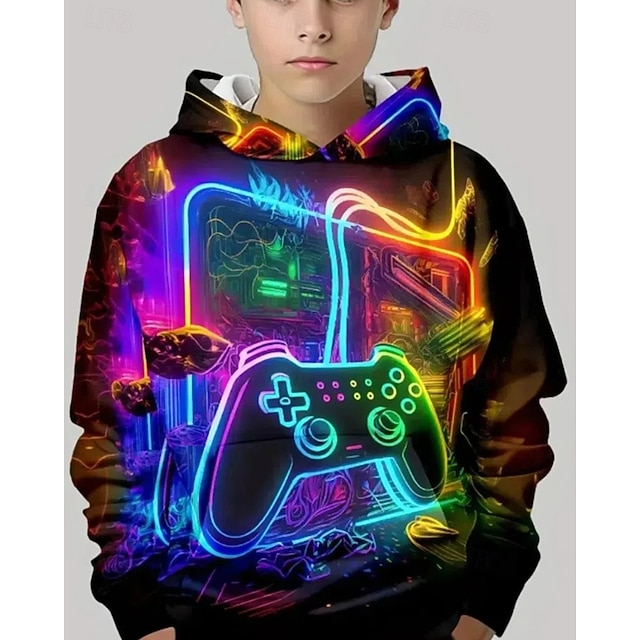  Pojkar 3D Spel Huvtröja Långärmad Vår Höst Mode Streetwear Barn 4-12 år Huva Utomhus Ledigt Dagligen Normal