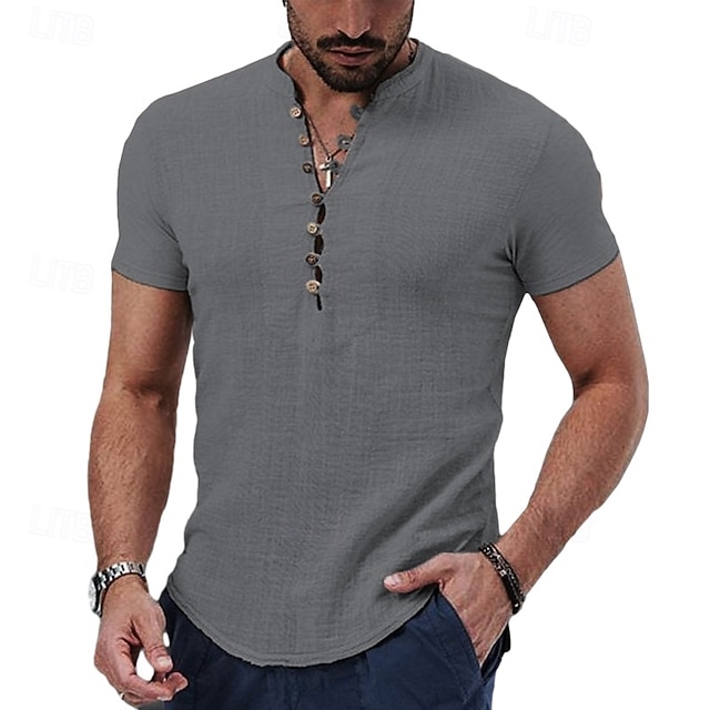  Per uomo Camicia di lino Camicia con colletto alla coreana Camicia popover Camicia Estiva Abbigliamento da spiaggia Camicia casual Semplice Vacanza Casuale Nero Bianco Rosso Cachi Manica Corta