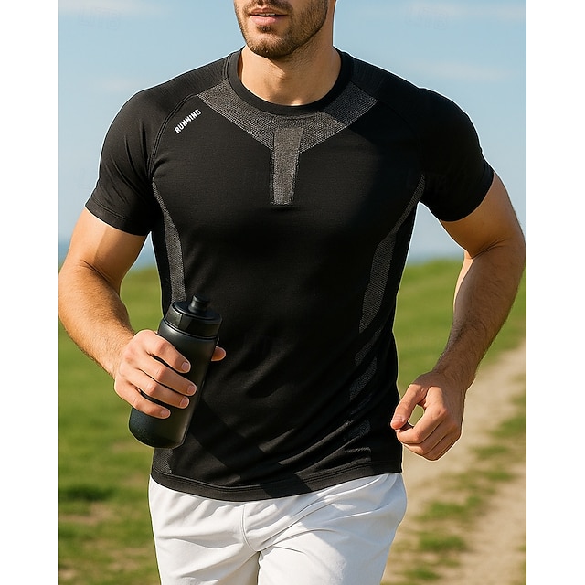  Pánské Koşu Tişörtü Sportovní top Štíhlý Krátký rukáv Tričko Barevné bloky Rychleschnoucí Lehká váha Elastický Prodyšné Tenis Golf Běh sportovní oblečení Sportovní oděvy Černá Bílá Námořnická modř