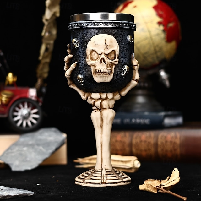  caneca de caveira de Halloween com alça de garra de caveira caneca de cerveja de resina &aço inoxidável, copos de grande capacidade, decoração de bar assustadora, copo de cerveja para festa de